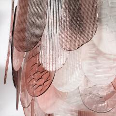 Modernist Round 3 Tier Hand Blown Murano Glass Chandelier w Oval Reeded Shades - 4792697