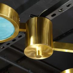 Modernist Satin Brass and Hand Blown Frosted Murano Aqua Glass Chandelier - 4142045