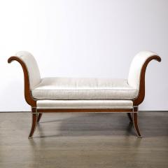 Modernist Scroll Form Bench in Walnut With Silver Naturalist Upholstery - 3645269