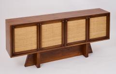 Modernist Slim Walnut Cabinet With Woven Cane Doors Italy 1960s - 3517876