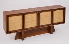 Modernist Slim Walnut Cabinet With Woven Cane Doors Italy 1960s - 3517876