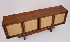 Modernist Slim Walnut Cabinet With Woven Cane Doors Italy 1960s - 3517887