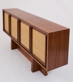 Modernist Slim Walnut Cabinet With Woven Cane Doors Italy 1960s - 3517888