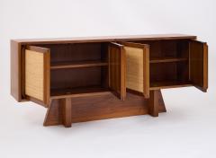Modernist Slim Walnut Cabinet With Woven Cane Doors Italy 1960s - 3517890