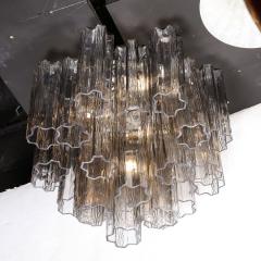 Modernist Smoked Glass Multi Tier Stepped Tronchi Chandelier w Chrome Fittings - 3375883