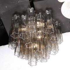 Modernist Smoked Glass Multi Tier Stepped Tronchi Chandelier w Chrome Fittings - 3375887
