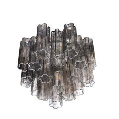 Modernist Smoked Glass Multi Tier Stepped Tronchi Chandelier w Chrome Fittings - 3376049