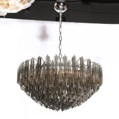 Modernist Smoked Grey Six Tier Murano Triedre Cut Glass Chandelier - 2704541