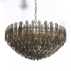 Modernist Smoked Grey Six Tier Murano Triedre Cut Glass Chandelier - 2704547