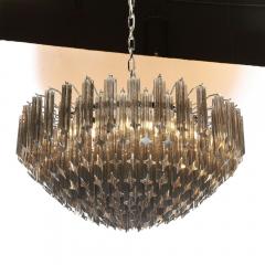 Modernist Smoked Grey Six Tier Murano Triedre Cut Glass Chandelier - 2704586