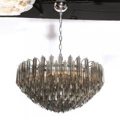 Modernist Smoked Grey Six Tier Murano Triedre Cut Glass Chandelier - 2704589