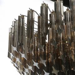 Modernist Smoked Grey Six Tier Murano Triedre Cut Glass Chandelier - 2704617