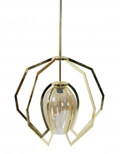 Modernist Style Brass and Amber Glass Pendant Lamps - 4161929