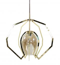 Modernist Style Brass and Amber Glass Pendant Lamps - 4161930