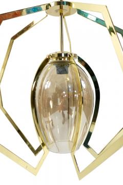 Modernist Style Brass and Amber Glass Pendant Lamps - 4161932
