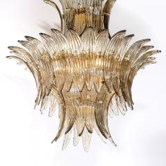 Modernist Three Tier Palma Hand Blown Smoked Murano Glass w Brass Chandelier - 3599906