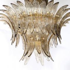 Modernist Three Tier Palma Hand Blown Smoked Murano Glass w Brass Chandelier - 3599928