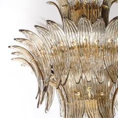 Modernist Three Tier Palma Hand Blown Smoked Murano Glass w Brass Chandelier - 3599979