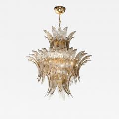 Modernist Three Tier Palma Hand Blown Smoked Murano Glass w Brass Chandelier - 3602968
