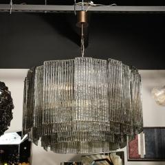 Modernist Three Tiered Smoked Topaz Hand Blown Murano Reeded Glass Chandelier - 3352798
