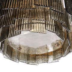 Modernist Three Tiered Smoked Topaz Hand Blown Murano Reeded Glass Chandelier - 3352802