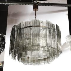 Modernist Three Tiered Smoked Topaz Hand Blown Murano Reeded Glass Chandelier - 3352805