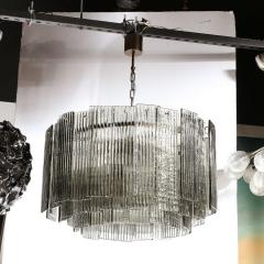 Modernist Three Tiered Smoked Topaz Hand Blown Murano Reeded Glass Chandelier - 3352806
