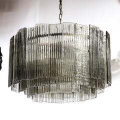 Modernist Three Tiered Smoked Topaz Hand Blown Murano Reeded Glass Chandelier - 3352807
