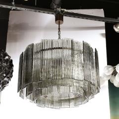 Modernist Three Tiered Smoked Topaz Hand Blown Murano Reeded Glass Chandelier - 3352808
