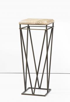 Modernist Travertine and Metal Display Pedestal - 2354564