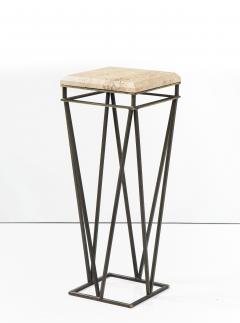 Modernist Travertine and Metal Display Pedestal - 2354568