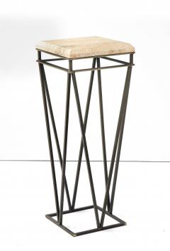 Modernist Travertine and Metal Display Pedestal - 2354576