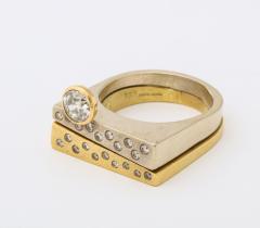 Modernist Two Color Gold Ring and Diamonds - 539113