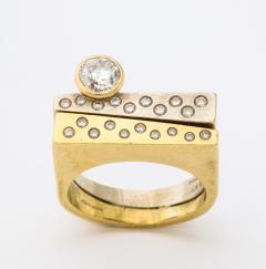 Modernist Two Color Gold Ring and Diamonds - 539115