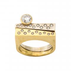 Modernist Two Color Gold Ring and Diamonds - 765211