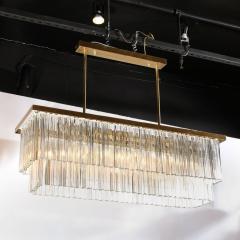 Modernist Two Tier Transparent Triedre Murano Camer Glass Rectangular Chandelier - 3108535