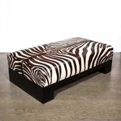 Modernist Upholstered Ottoman in Authentic Zebra Hide w Ebonized Walnut Base - 2909366