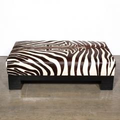 Modernist Upholstered Ottoman in Authentic Zebra Hide w Ebonized Walnut Base - 2909445