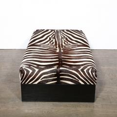 Modernist Upholstered Ottoman in Authentic Zebra Hide w Ebonized Walnut Base - 2909449