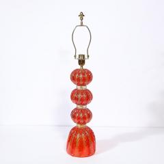 Modernist Vermillion Handblown Murano Banded Table Lamp with 24kt Gold Flecks - 2704691