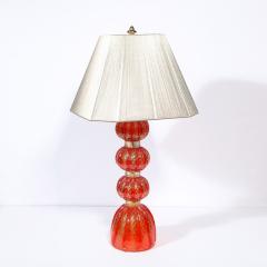 Modernist Vermillion Handblown Murano Banded Table Lamp with 24kt Gold Flecks - 2704698