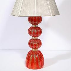 Modernist Vermillion Handblown Murano Banded Table Lamp with 24kt Gold Flecks - 2704709