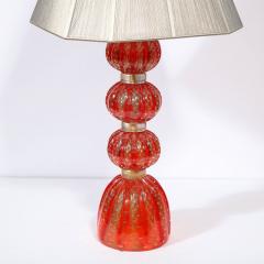 Modernist Vermillion Handblown Murano Banded Table Lamp with 24kt Gold Flecks - 2704716