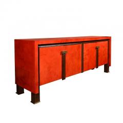 Modernist Vermillion Lacquered Goatskin Sideboard with Fluted Bronze Pulls - 3109021
