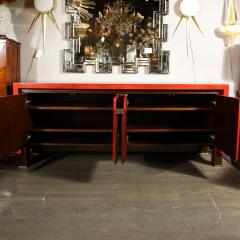 Modernist Vermillion Lacquered Goatskin Sideboard with Fluted Bronze Pulls - 3109060