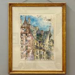 Modernist Watercolor Signed by Adam Van Doren Architecture City Framed - 3335231