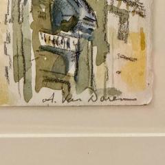 Modernist Watercolor Signed by Adam Van Doren Architecture City Framed - 3335233