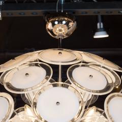 Modernist White and Clear Disc Murano Chandelier with Polished Nickel Frame - 1560633