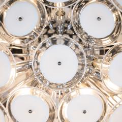 Modernist White and Clear Disc Murano Chandelier with Polished Nickel Frame - 1560634