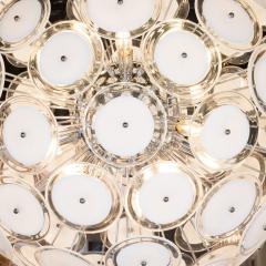 Modernist White and Clear Disc Murano Chandelier with Polished Nickel Frame - 1560646